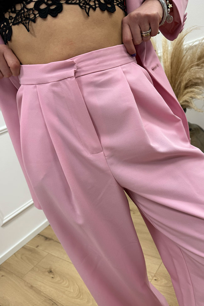 Haveone - Pantaloni rosa a palazzo con pinces