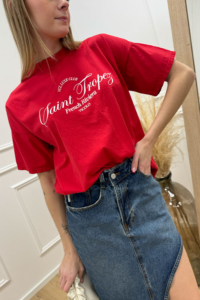Vicolo - T shirt rossa basic con scritta "Saint Tropez"