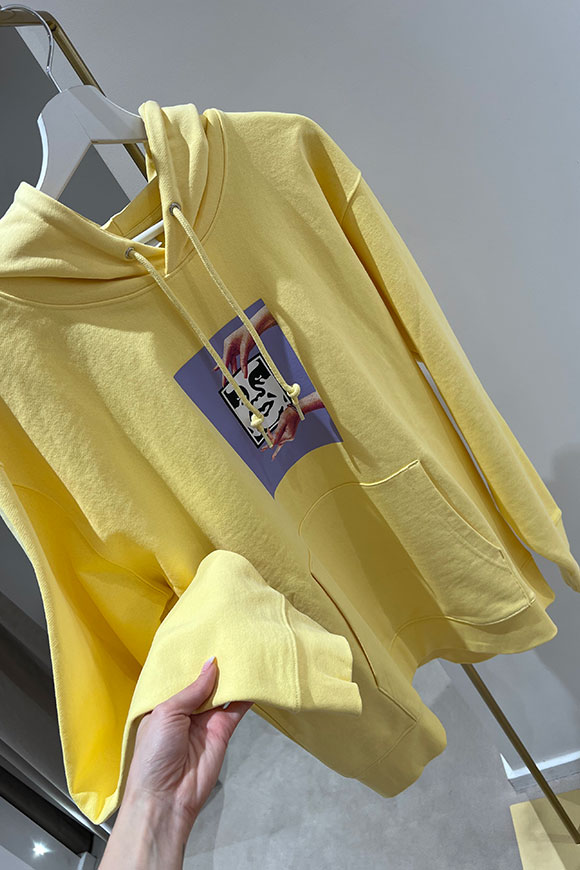 Obey - Felpa gialla con cappuccio e stampa logo sul davanti