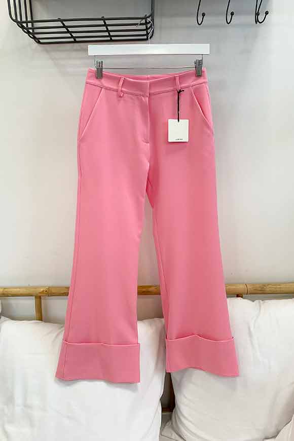 Lumina - Pantaloni palazzo rosa sorbetto con risvolto ampio