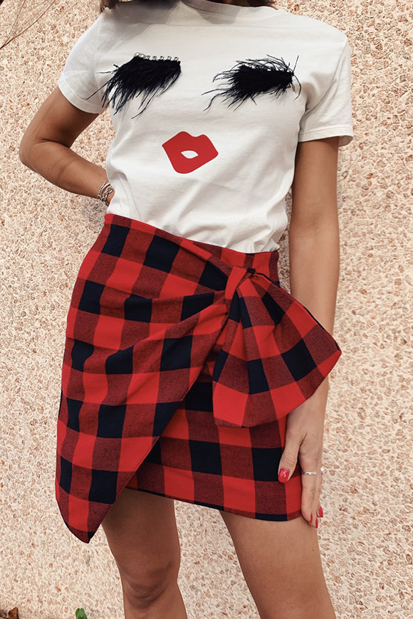Vicolo - Red and black tartan skirt with bow