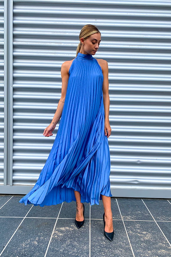 Tensione In - Long pleated turquoise dress