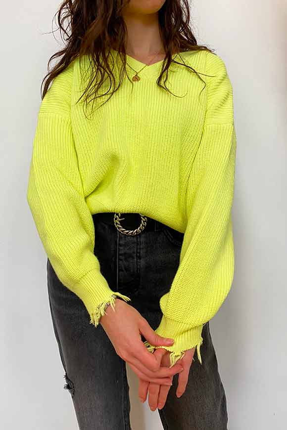 Vicolo - Yellow fringed sweater