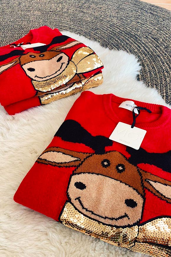 Vicolo - Red reindeer sweater with gold sequins