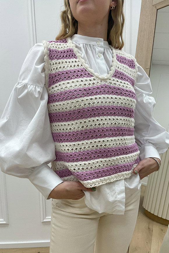 Haveone - Gilet in maglia crochet panna e glicine