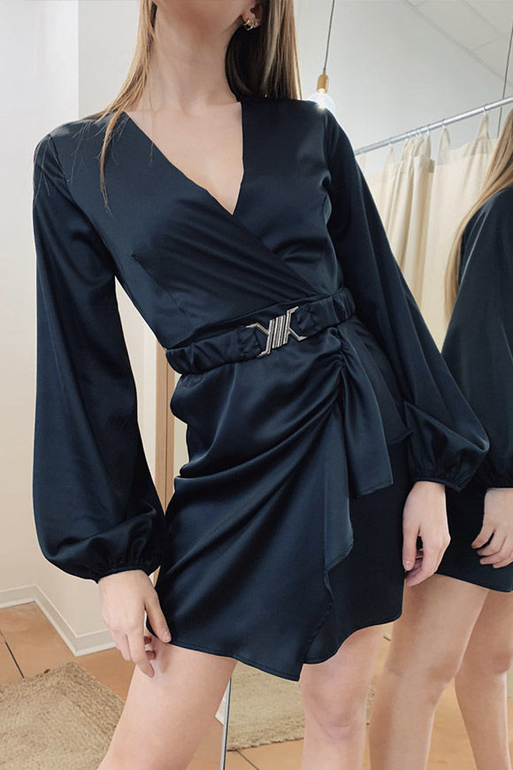 Kontatto - Black satin dress with rouche