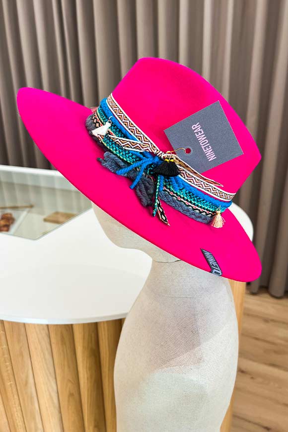 Nine to wear - Magenta fedora hat with three ribbons