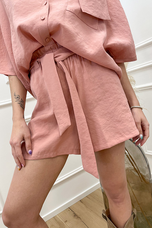 So Allure - Pantaloncini paperbag rosa antico in modal