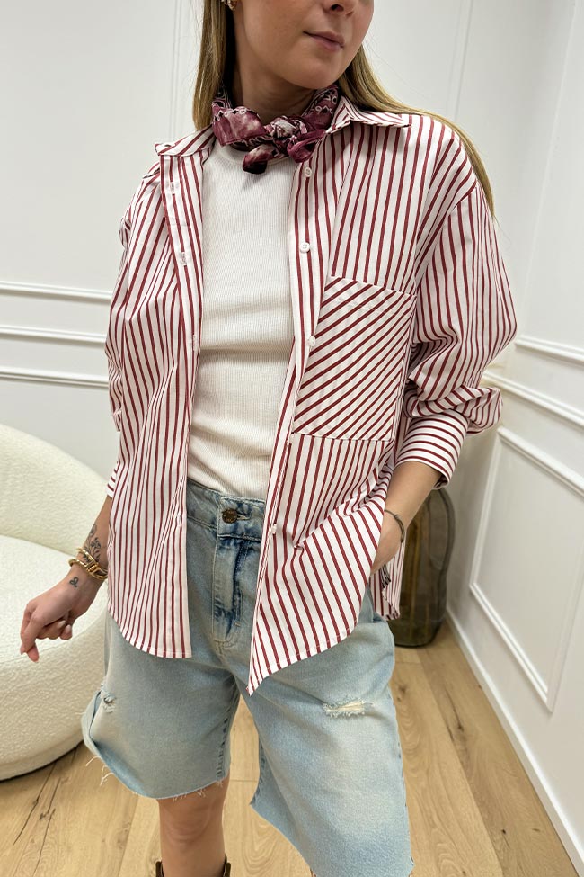 Haveone - Camicia rigata rossa e bianca in cotone