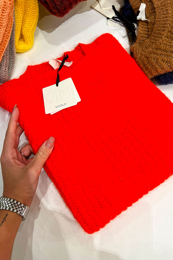 Vicolo - Fluo orange English sweater in mohair blend