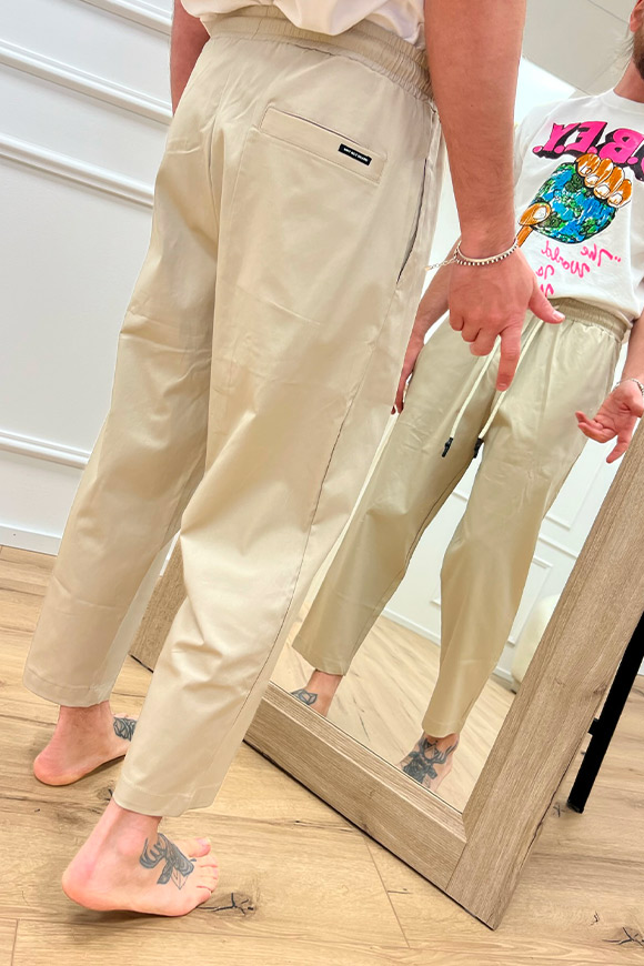 Why not brand - Pantaloni beige con elastico e lacci in corda