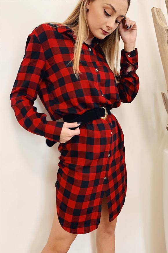 Vicolo - Red and black checked shirt dress