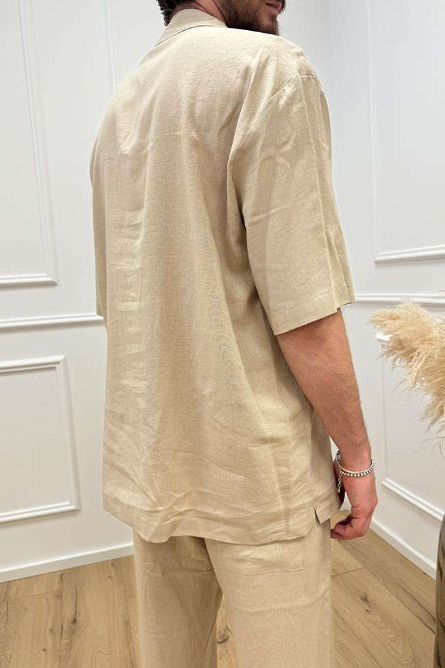 Why not brand - Camicia beige con tasche in misto lino