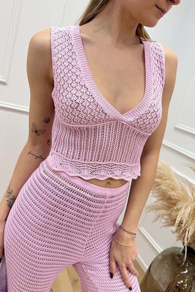 Suoli - Top in maglia crochet rosa