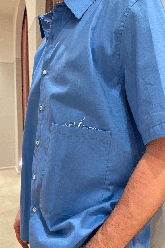 I'm Brian - Camicia oxford azzurra a mezza manica stampa logo filo tasca