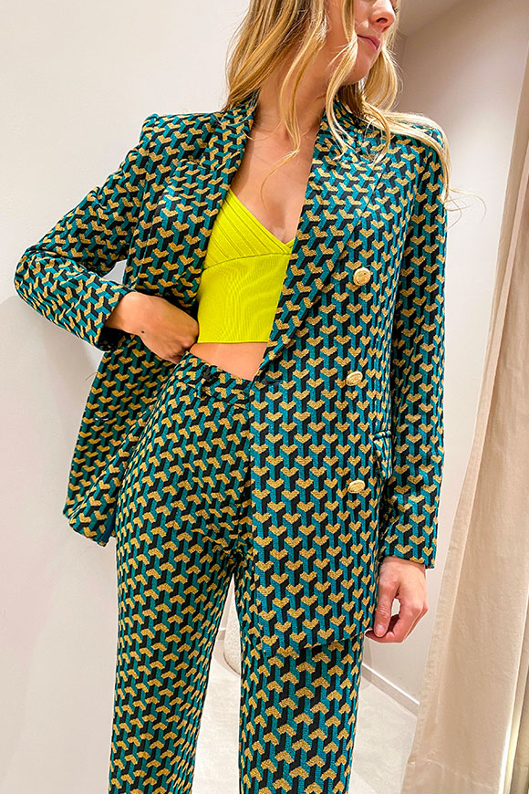 Vicolo - Petrol green and mustard jacket in hearts pattern
