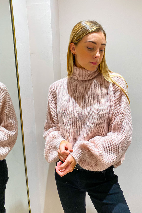 Kontatto - Pink turtleneck wide cob stitch sweater
