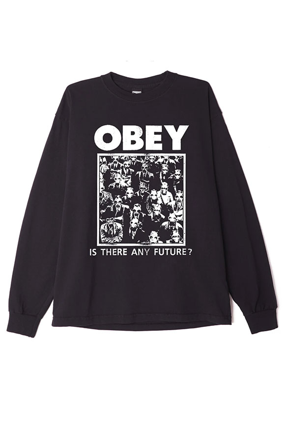 Obey - T shirt maniche lunghe nera con stampa davanti bianco