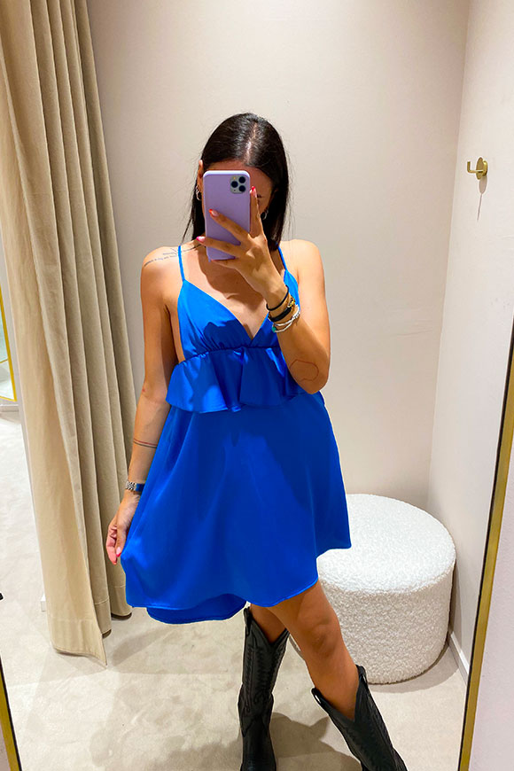 Vicolo - Blue dress with flounce under the breast