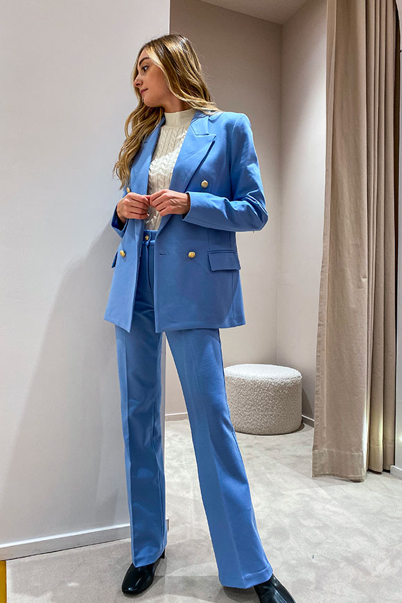 Vicolo - Light blue jersey trousers with golden button