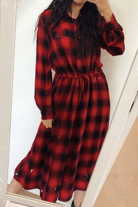 Vicolo - Long red and black checked dress