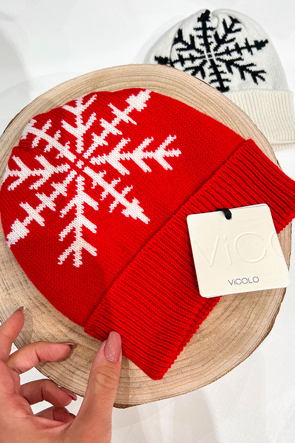 Vicolo - Cappello rosso a cuffia fiocco di neve