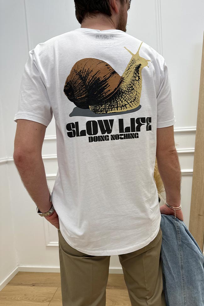 Berna - T shirt bianca stampa "Slow Life"