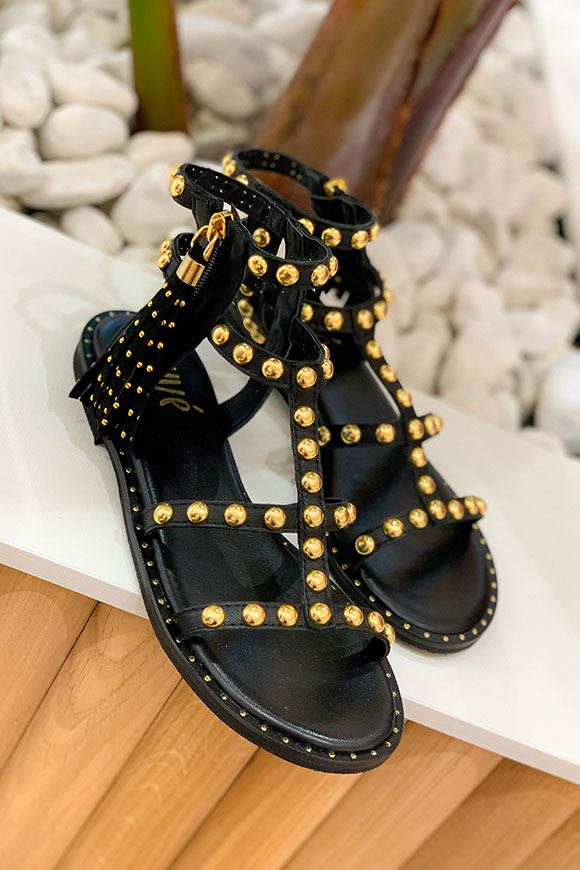 Ovyé - Black gladiator sandal with gold studs