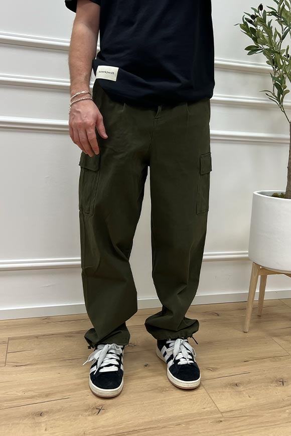 Anerkjendt - Pantaloni verde militare cargo con coulisse sul fondo
