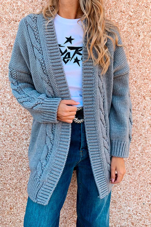 Kontatto - Oversized gray cable-knit cardigan