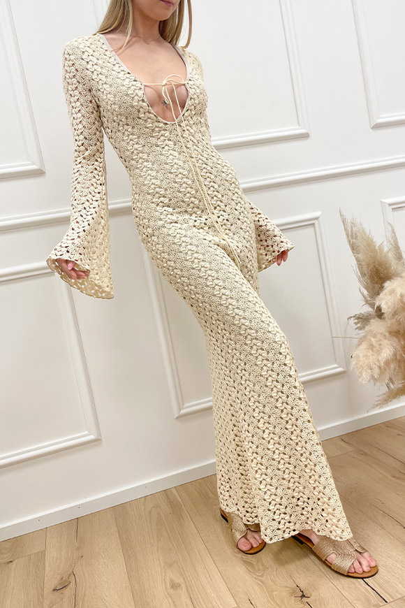 Haveone - Vestito crochet burro lungo