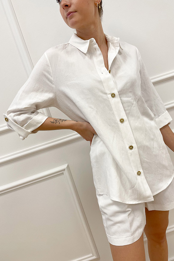 Haveone - Camicia over bianca in misto lino