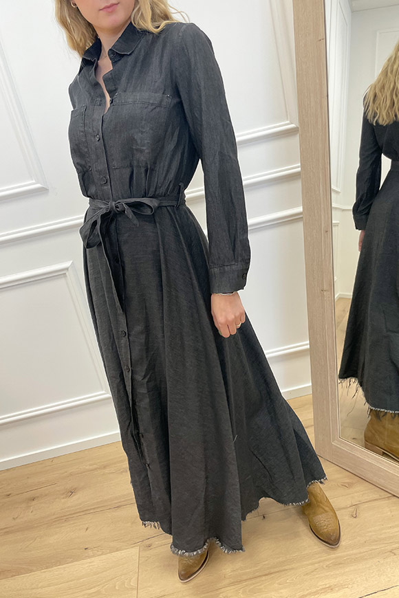Vicolo - Vestito chemisier grigio scuro in chambray