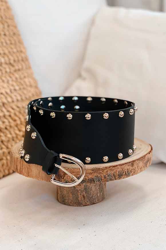 Vicolo - High black belt with studded edges