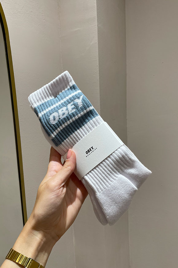Obey - White sock with light blue band and logo