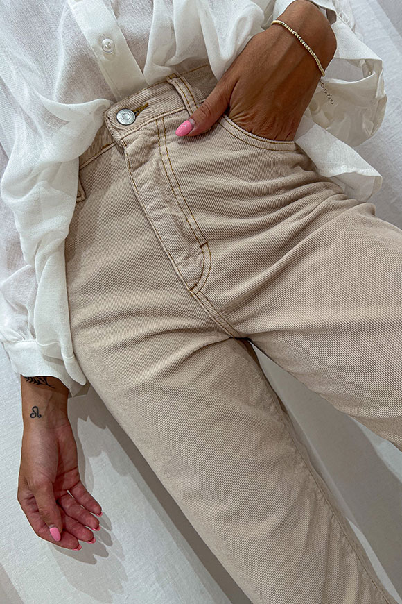 Haveone - Pantaloni crema velluto millerighe