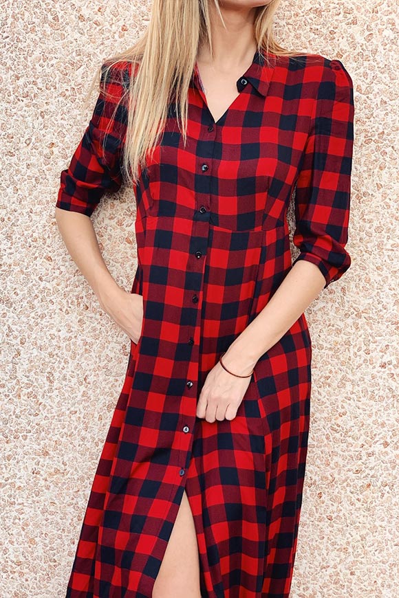 Vicolo - Red and black plaid pinafore dress