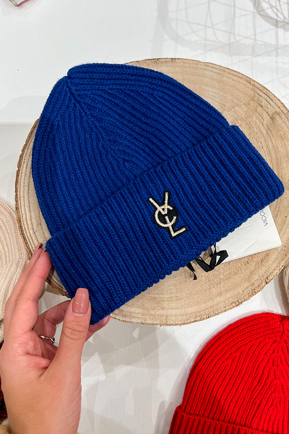 Vicolo - Blue beanie hat with "VCL" logo