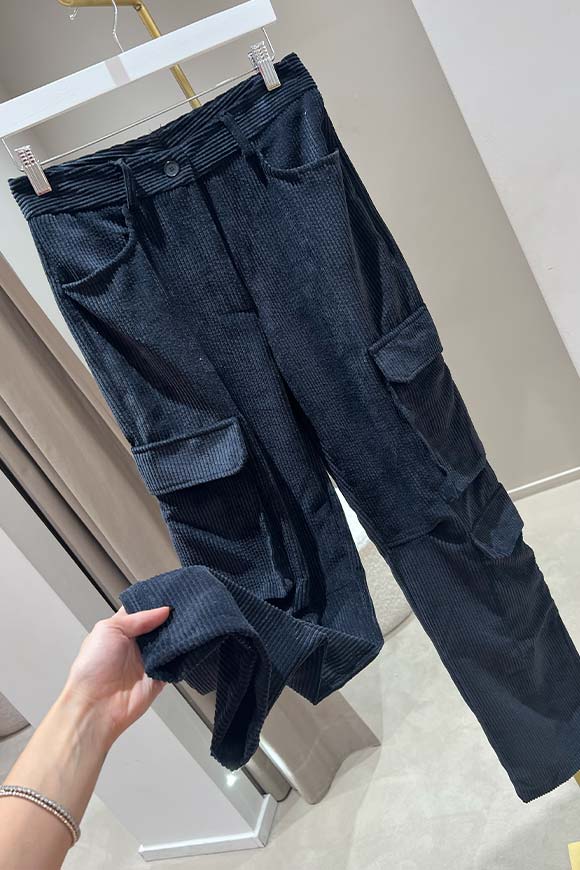 Vicolo - Pantaloni cargo neri in velluto