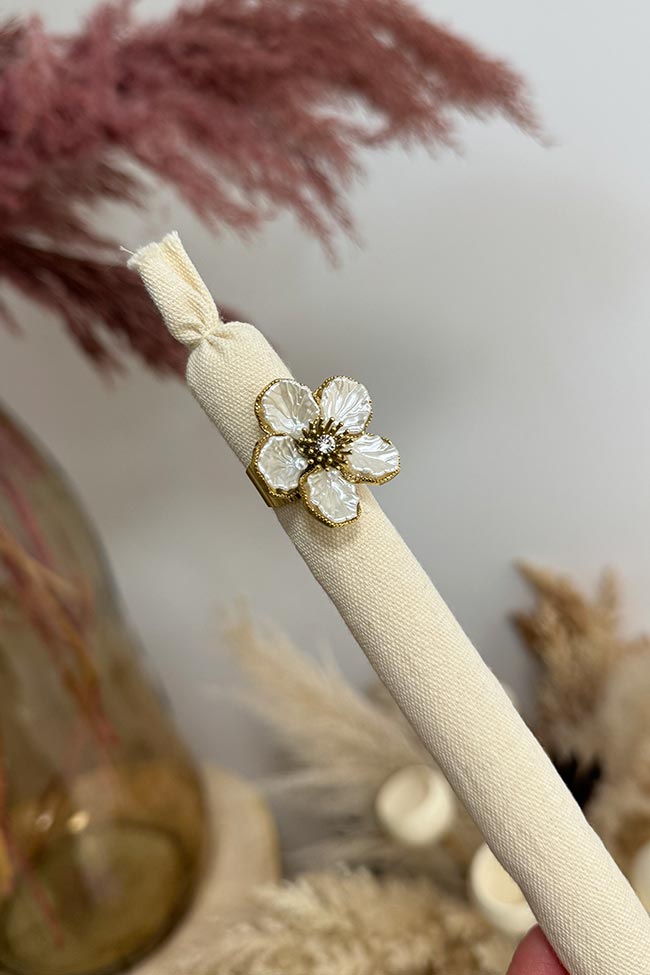 Calibro Shop - Anello fiore in perla con strass centrale