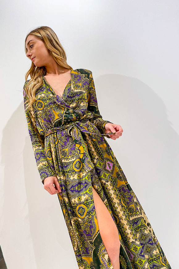 Motel - Mustard / purple / olive green dress in long paisley pattern