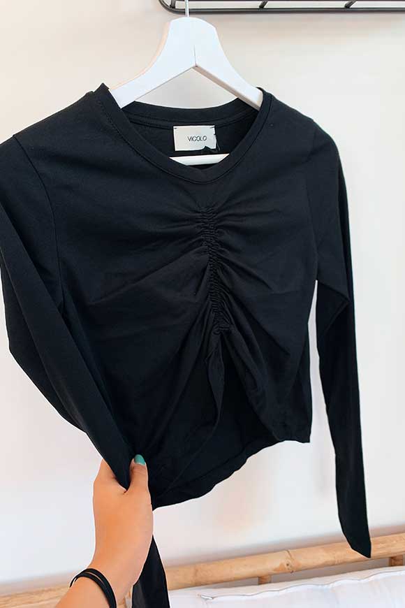 Vicolo - Crop top black congealed long sleeves