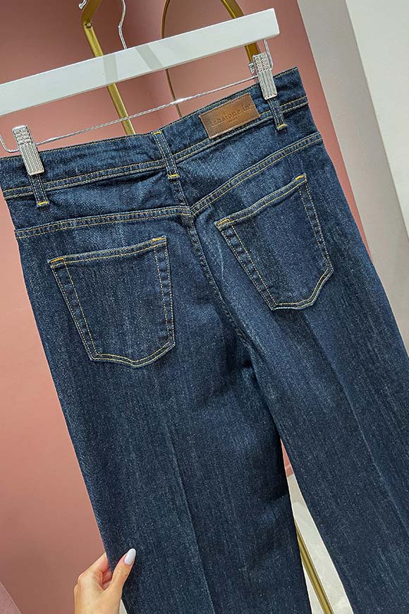 Tensione In - Jeans wide leg lavaggio scuro cuciture ocra