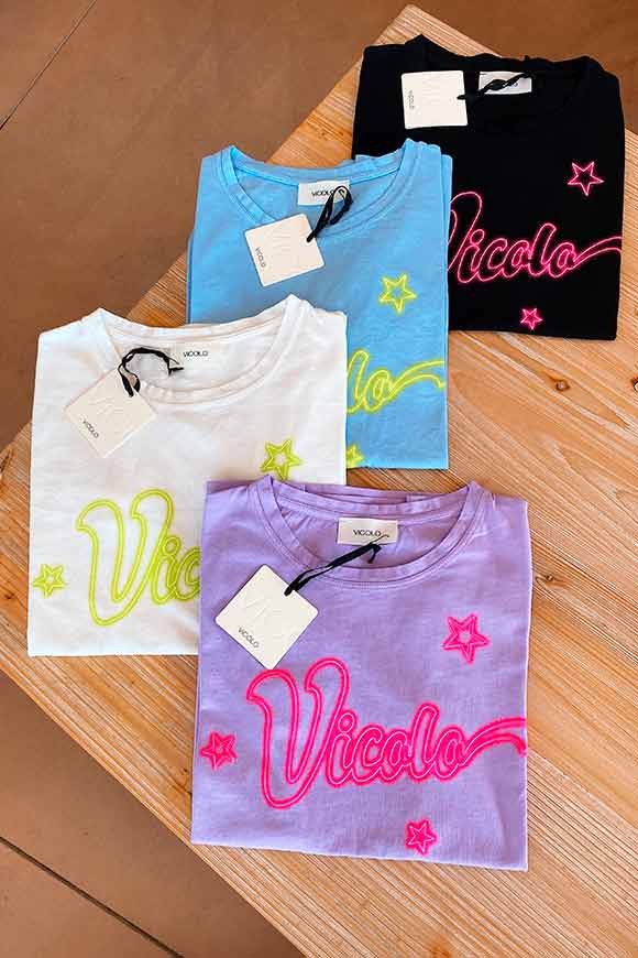 Vicolo - Black t shirt with fuchsia neon logo