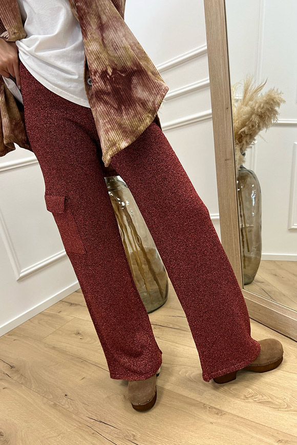 Dixie - Pantaloni in lurex bronzo con tasche