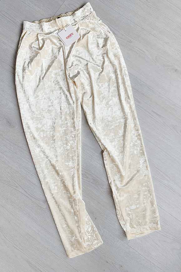 Kontatto - Pantaloni in ciniglia panna