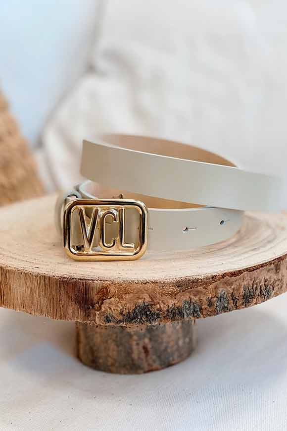 Vicolo - Medium ivory belt with "VCL" logo