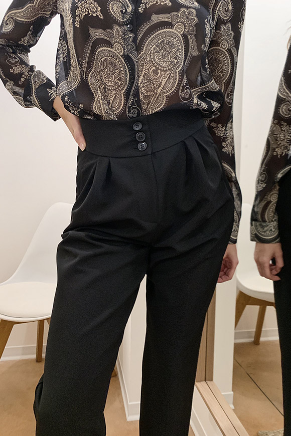 Vicolo - Black high-waisted trousers with pence