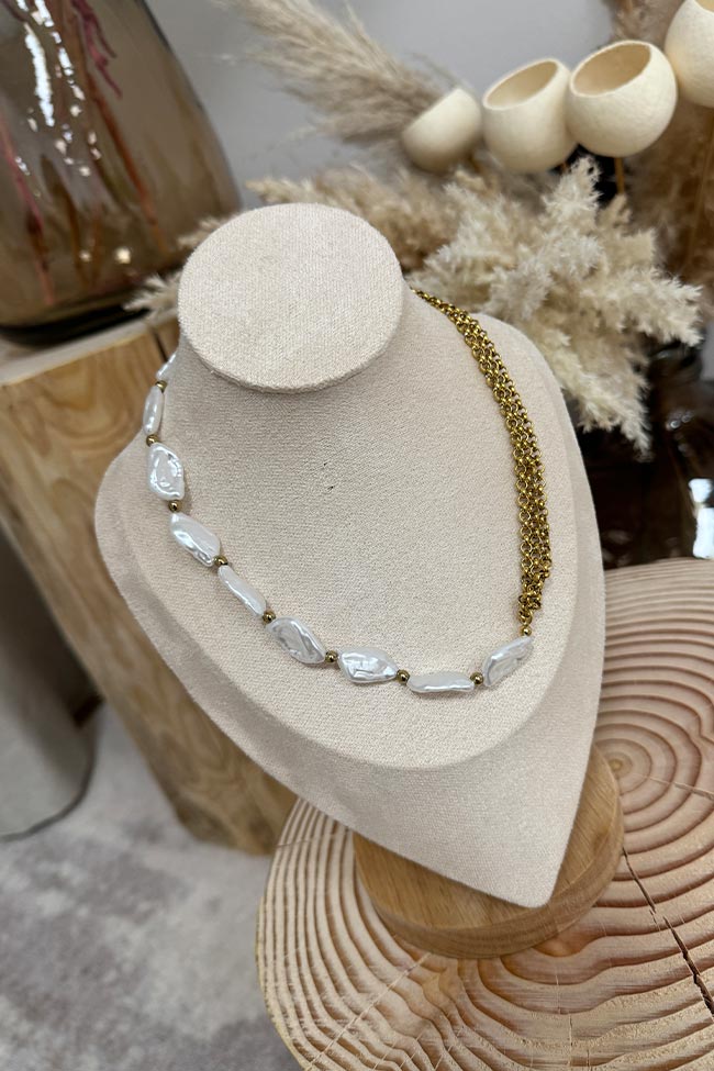 Calibro Shop - Collana doppia catena oro e perle