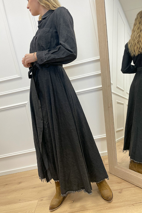 Vicolo - Vestito chemisier grigio scuro in chambray